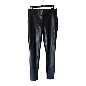 NYDJ Womens Leggings Skinny Pants  Black Faux leather Trim Ponte Lift Tuck SZ 4